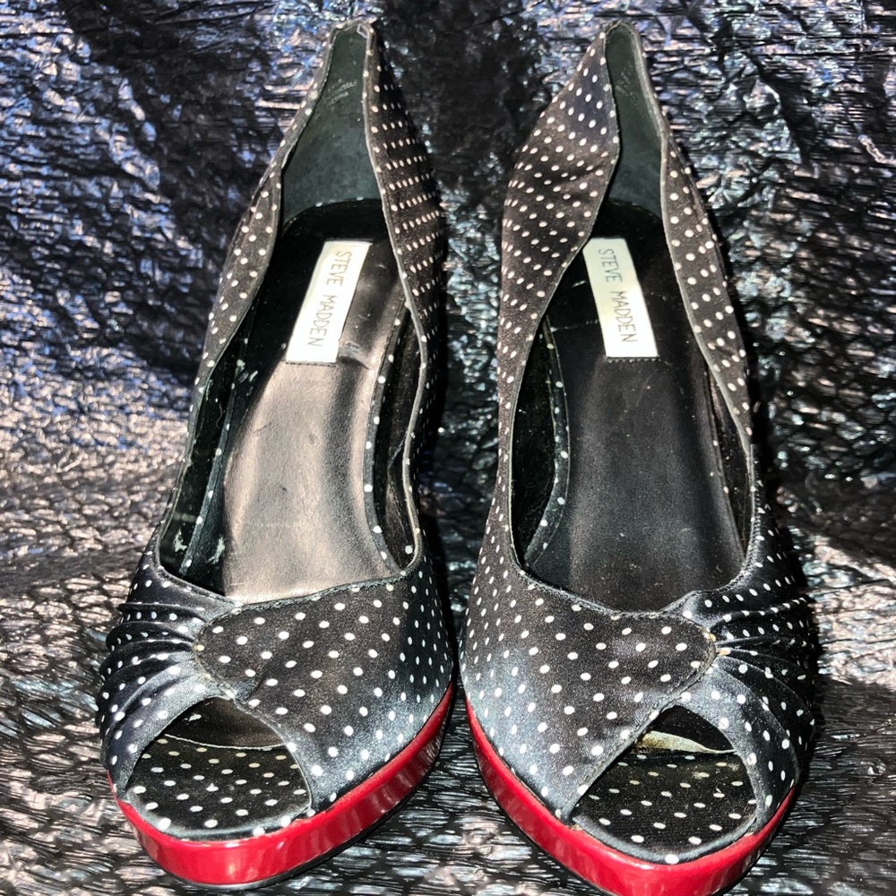 Steve Madden Black and White Polka Dot Red Heels (RICCH style name)